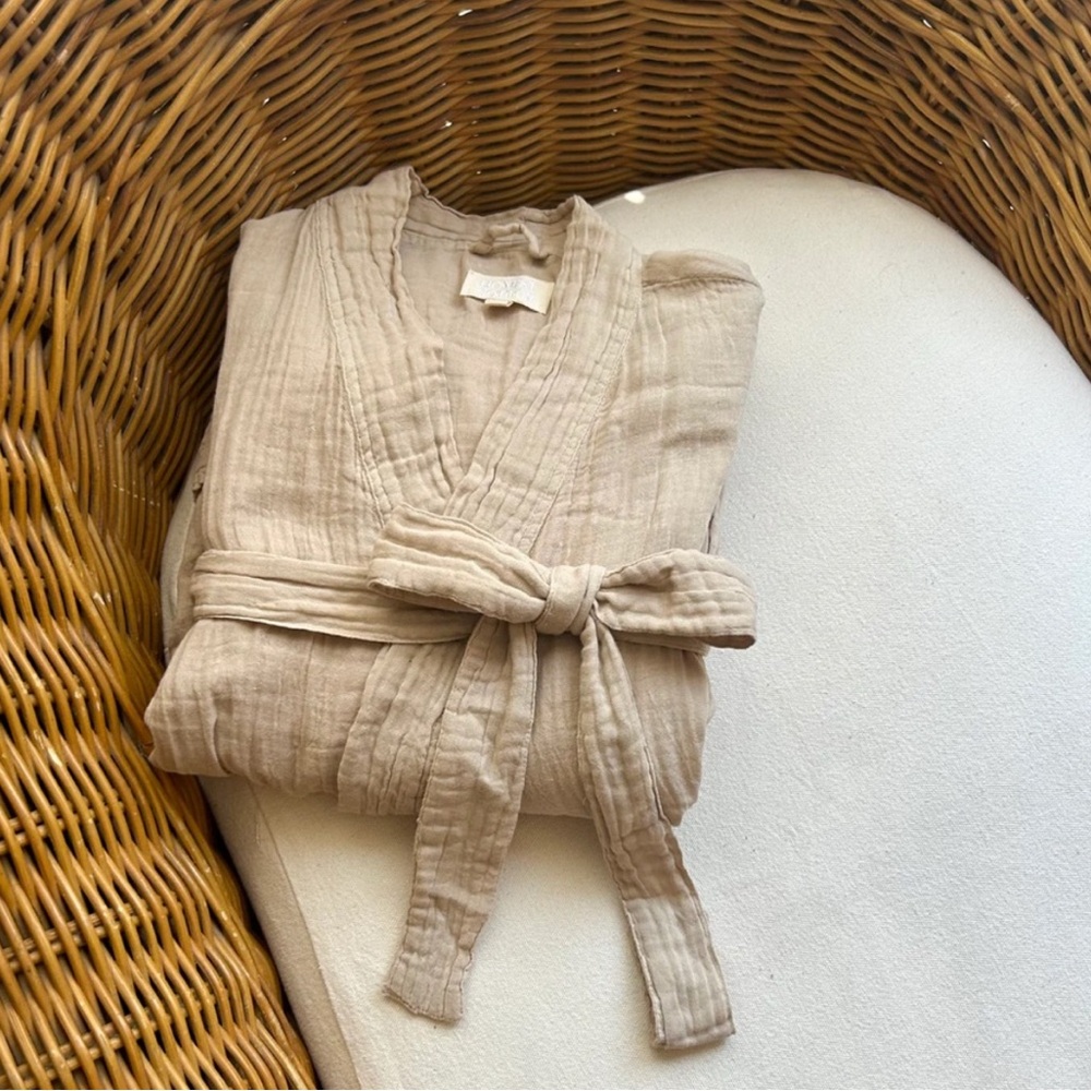 Honest cotton Crinkle Beige Textured Robe Ecru one size